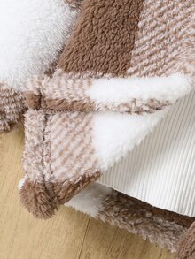 Elladie kids 女童 4-8 歲夾克，奶油棕色格紋柔軟絨毛連帽外套，適合秋季／戶外活動、學校 - 棕色 - 查看 4