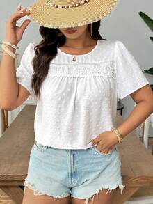 Linhara CURVE Plus Size Casual Boho Bohemian Solid Color Short Sleeve Shirt Vacation Date Night White Summer - White - View 7