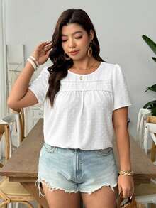 Linhara CURVE Plus Size Casual Boho Bohemian Solid Color Short Sleeve Shirt Vacation Date Night White Summer - White - View 5