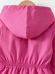 SHEIN 1件少女純色極簡收腰設計休閒花卉印花連帽外套，適合秋冬穿著，適用於學校、戶外活動、家庭聚會，提供保暖與舒適 - 玫紅色 - 查看 4