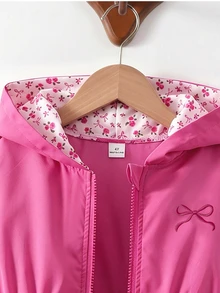 SHEIN 1件少女純色極簡收腰設計休閒花卉印花連帽外套，適合秋冬穿著，適用於學校、戶外活動、家庭聚會，提供保暖與舒適 - 玫紅色 - 查看 5