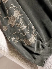CosyJoli 大尺碼女款刺繡圓領長袖運動衫 正式居家生日灰色休閒 1950年代復古 1920年代秋季 - 軍綠色 - 查看 4