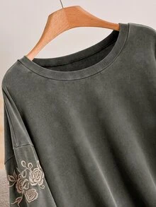 CosyJoli 大尺碼女款刺繡圓領長袖運動衫 正式居家生日灰色休閒 1950年代復古 1920年代秋季 - 軍綠色 - 查看 3