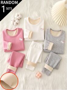 Girls Toddler Simple Sweet Basic Unicorn Print Pink High Neck Long Sleeve Long Pants Fitted Warm Base Layer Underwear Autumn Winter - Multicolor - View 6