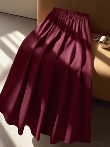 GlowEve CURVE 女款大尺碼高級 A 字高腰通勤秋季裙 - 酒紅色 - 查看 2