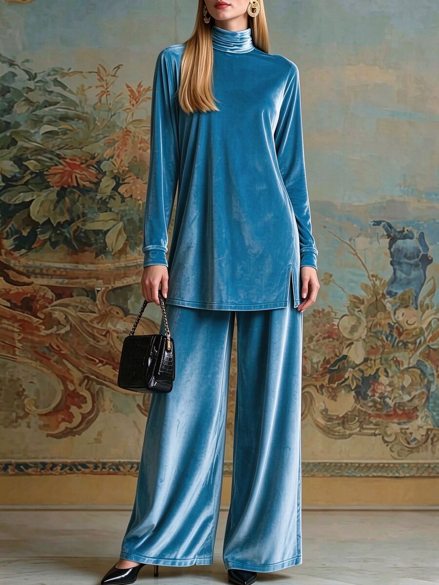 LUMIGAL Women's Comfortable Velvet Top And Pants 2 Pieces Set