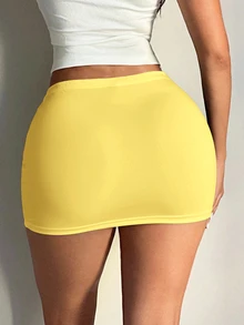 SHEIN SXY 女士黑色性感休闲迷你紧身裙（含打底裤） - 黃色 - 查看 2