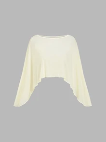 Sweetra Women's Elegant High-End Fashion Flowy Ethereal Semi-Sheer Cover-Up Top Paired With Pale Yellow Spaghetti Strap Dress - Apricot - View 5