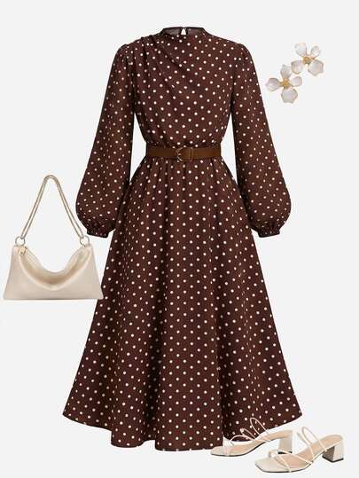 SHEIN Girlism Teen Girl Dresses Early Autumn Casual Tight Elegant Chocolate Brown Print Waist-Cinching Daily Back To School Party Wedding Gifts Graduation Season