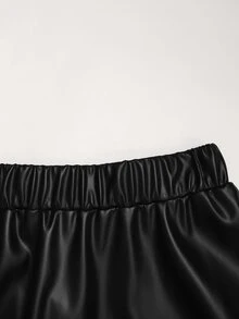 SHEIN تنورة طويلة الأكمام من البولي يوريثان للفتيات المراهقات، أنيقة للتنقل في الخريف/الشتاء - الأسود - مشاهدة 3