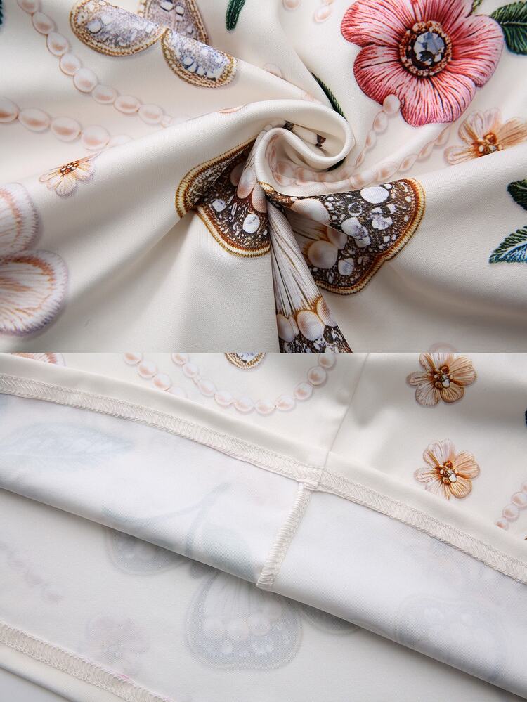 SHEIN Franclia 【印花設計】女款夏季米色優雅綁帶無袖上衣與蝴蝶花卉印花A字迷你裙套裝，溫柔風格，清新百搭，適合日常通勤、約會、旅行 - 彩色 - 查看 8