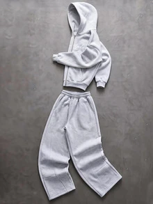 SHEIN 2件組兒童青少年男孩Y2K休閒極簡酷風嘻哈搖滾塗鴉手繪卡通運動風寬鬆連帽衛衣與喇叭褲套裝，適合秋冬 - 黑色 - 查看 4