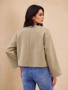 Struktiv Women's Autumn/Winter New Solid Color Cuff Decor Short Jacket, Suitable For Daily Wear, Fashionable And Versatile - Khaki - View 2