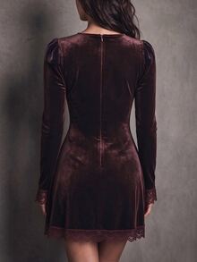 LUMIGAL Women's Elegant Lace Patchwork Dress - Burgundy - View 2