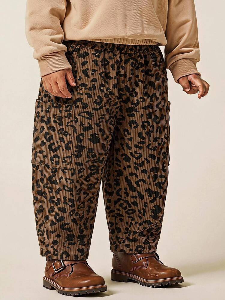 Cozy Pixies Baby Girl Leopard Print Corduroy Casual Comfortable Long Pants, Versatile Fashionable Daily Cute Minimalist All-Match Style, Suitable For Indoor, Outdoor, Skiing, Daily, Sports, Play, Party, Photo, Holiday, Christmas, Leopard Print Long Pants, Leopard Print Corduroy, Baby Girl Long Pants - Multicolor - View 5