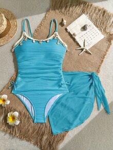 SHEIN Conjunto de 2 piezas de unicolor de jacquard para adolescentes - Celeste - Ver 1