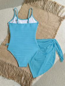 SHEIN Conjunto de 2 piezas de unicolor de jacquard para adolescentes - Celeste - Ver 2