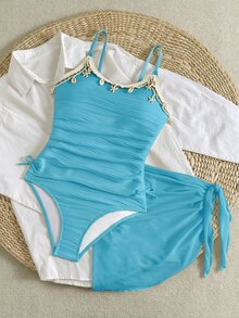 SHEIN Conjunto de 2 piezas de unicolor de jacquard para adolescentes - Celeste - Ver 8