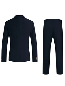 Manfinity Mode Men's Solid Color Casual Business Suit Set, Suitable For Daily Commuting Wear, Also An Ideal Gift For Boyfriend And Husband, Formal, Old Money - Navy Blue - View 2
