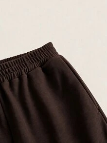 SHEIN EZwear 2件組大尺碼女款腰部綁帶寬腿長褲 - 棕色 - 查看 4