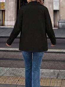 Editum 女款純色保暖內裡休閒百搭日常旅行風衣外套 日常穿搭 黑色迷彩 秋冬 - 黑色 - 查看 2