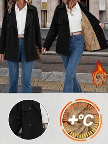 Editum 女款純色保暖內裡休閒百搭日常旅行風衣外套 日常穿搭 黑色迷彩 秋冬 - 黑色 - 查看 7