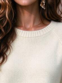 SHEIN Women's Autumn And Winter Knot Soft Regular Casual Loose Solid Color Pullover Sweater, Business Office Outfit, Urban Teacher Professional Outfit - Beige - View 5