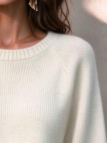 SHEIN Women's Autumn And Winter Knot Soft Regular Casual Loose Solid Color Pullover Sweater, Business Office Outfit, Urban Teacher Professional Outfit - Beige - View 6