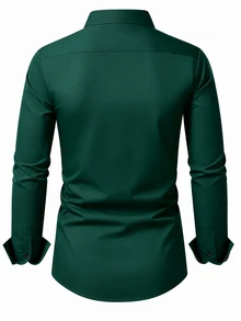 Calvornis Manfinity Mode Men's Long-Sleeve Business Casual Shirt , Premium Embossed Design, Formal, Old Money - Dark Green - View 2