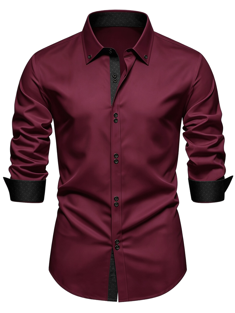 Calvornis Manfinity Mode Men's Long-Sleeve Business Casual Shirt , Premium Embossed Design, Formal, Old Money - Burgundy - View 4