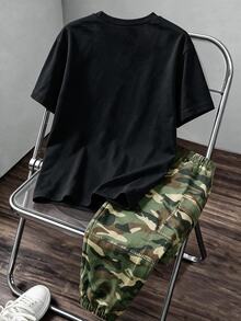 Young Boy Camouflage Letter Print Short Sleeve T-Shirt And Cargo Pants Casual Set Birthday Beach White Summer - Multicolor - View 3