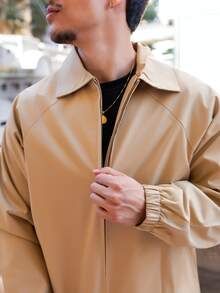 FELIPE ZIMMER FELIPE ZIMMER Men's Autumn Thin Fashion Casual Solid Color Coach Jacket, Simple Versatile Stylish Lapel Men's Outerwear - Camel - View 5