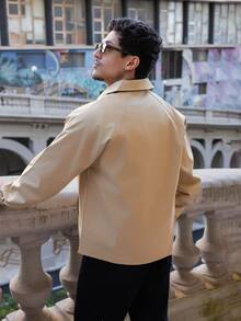 FELIPE ZIMMER FELIPE ZIMMER Men's Autumn Thin Fashion Casual Solid Color Coach Jacket, Simple Versatile Stylish Lapel Men's Outerwear - Camel - View 3