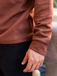 FELIPE ZIMMER FELIPE ZIMMER قميص رجالي كاجوال رسمي بولو بأزرار أمامية وأكمام طويلة بلون موحد، للخريف والمناسبات الرسمية - بني - مشاهدة 5