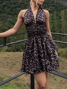 BiaLiraa Women's Sexy Halter Neck Leopard Print Mini Dress - Multicolor - View 6