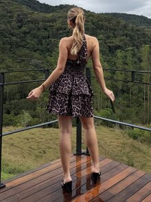 BiaLiraa Women's Sexy Halter Neck Leopard Print Mini Dress - Multicolor - View 2