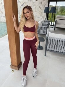 BiaLiraa 女士撞色露脐背心和紧身裤运动套装 - 彩色 - 查看 7