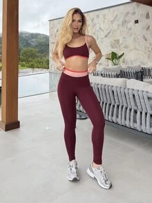 BiaLiraa 女士撞色露脐背心和紧身裤运动套装 - 彩色 - 查看 4