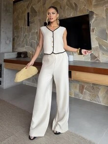 BiaLiraa Women Two Pieces Outfits For Daily Wear Summer CasualAsymmetric - Apricot - View 2