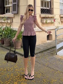 BiaLiraa 女士休闲格子荷叶边收腰衬衫，夏季 - 彩色 - 查看 5