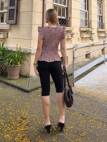 BiaLiraa 女士休闲格子荷叶边收腰衬衫，夏季 - 彩色 - 查看 3