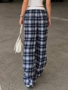 BiaLiraa Women's Casual Loose Checked Wide Leg Pants,Fall,Fall Clothes For Women - Blue - View 2