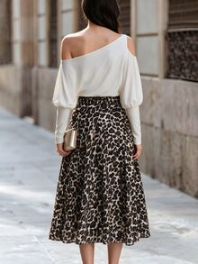 SHEIN Women's Leopard Print Loose Lantern Sleeve Satin Blouse, Sexy Vintage Style Spring/Autumn Shirt, Suitable For Date, Party, Commute Wear - Brown - View 2