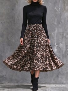 SHEIN Women's Leopard Print Loose Lantern Sleeve Satin Blouse, Sexy Vintage Style Spring/Autumn Shirt, Suitable For Date, Party, Commute Wear - Brown - View 8