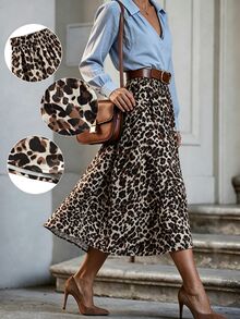 SHEIN Women's Leopard Print Loose Lantern Sleeve Satin Blouse, Sexy Vintage Style Spring/Autumn Shirt, Suitable For Date, Party, Commute Wear - Brown - View 7