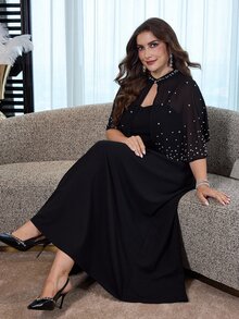 Modelyn Plus Size Women Rhinestone Design Short Sleeve Top And Cami Dress Elegant 2 Pieces Set - Black - View 7