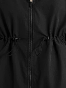 Tween Girl Autumn/Winter Thickened Kids Long Coat Faux Fur Patchwork Hooded Fleece Lining With Waist Belt Zipper Essential Versatile Parka Jacket - Black - View 4