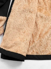 Tween Girl Autumn/Winter Thickened Kids Long Coat Faux Fur Patchwork Hooded Fleece Lining With Waist Belt Zipper Essential Versatile Parka Jacket - Black - View 11
