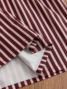 SWAVVY 1pc Ultra Loose Striped Print Drop Shoulder Shirt - Burgundy - View 7