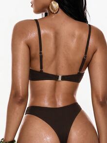 Oceva Women's Backless Spaghetti Strap One-Piece Swimsuit Beach Party Dark Brown Summer Sexy Tropical - Brown - View 3